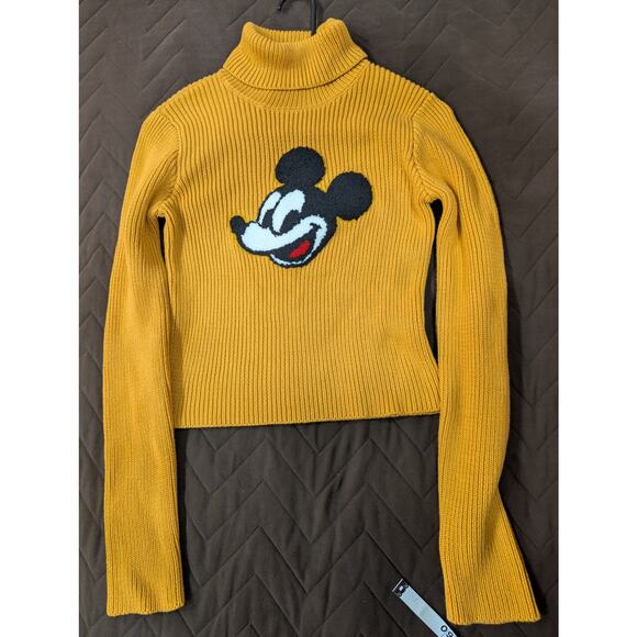 Junior size gold Mickey Mouse turtle neck knit varsity style sweater, Forever 21 - Picture 11 of 11